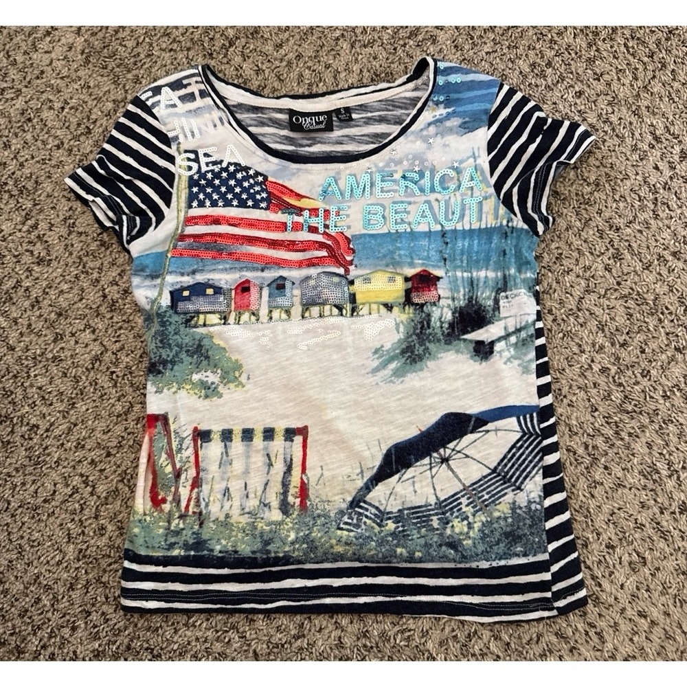 Onque Casuals Women's "America The Beaut" Short Sleeve Tee Size Small